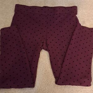 Style & Co Women’s Pants Leggings Burgungy Black Polka Dots Large Back Pockets